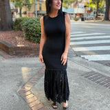 Black Sleeveless Sweater Dress with Lace Hem