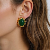 Eulie 18K Gold Vintage Oval Stone Earrings