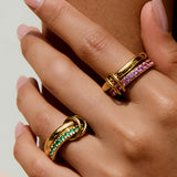 Justine 18K Gold CZ Double Hoop Ring - Pink