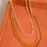 Cadeaux 18K Gold Stacked Pearl Chain Necklace