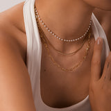 Cadeaux 18K Gold Stacked Pearl Chain Necklace