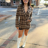 Brown Multi Plaid Mid-Length Button Front Jacket
