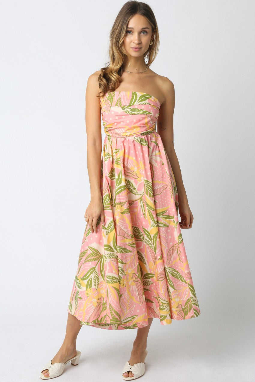 coral strapless maxi dress Joselyn Strapless Floral Maxi Dress