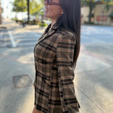 Brown Multi Plaid Mid-Length Button Front Jacket
