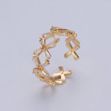 Dainty Cz Crystal Baguette Flower Ring