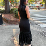 Black Sleeveless Sweater Dress with Lace Hem