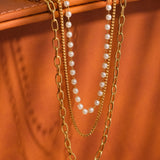 Cadeaux 18K Gold Stacked Pearl Chain Necklace