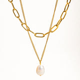 Percy 18K Gold Layered Chain Pearl Necklace