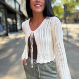 Vintage-Inspired Cream Knit Tie-Front Cardigan