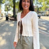 Vintage-Inspired Cream Knit Tie-Front Cardigan