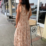 Beige/Apricot Floral Mini Sequins Maxi Dress