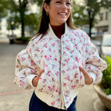 Pink Floral Print Oversized Bomber Jacket