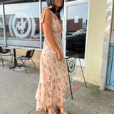 Beige/Apricot Floral Mini Sequins Maxi Dress