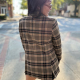 Brown Multi Plaid Mid-Length Button Front Jacket