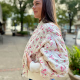 Pink Floral Print Oversized Bomber Jacket
