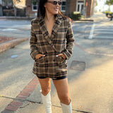 Brown Multi Plaid Mid-Length Button Front Jacket