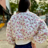 Pink Floral Print Oversized Bomber Jacket