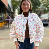 Pink Floral Print Oversized Bomber Jacket
