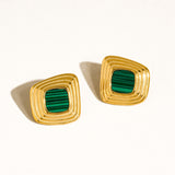 Solenne 18K Gold Enamel Square Earrings - Green