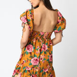 Golden Garden Puff Sleeve Dress