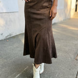 Dk. Oak Fluted Gore Hem Skirt
