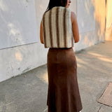 Dk. Oak Fluted Gore Hem Skirt