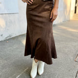Dk. Oak Fluted Gore Hem Skirt