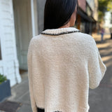 Cream Contrast Trim Stitch Collared Cardigan