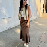 Dk. Oak Fluted Gore Hem Skirt