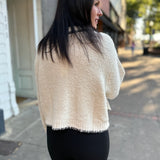 Cream Contrast Trim Stitch Collared Cardigan