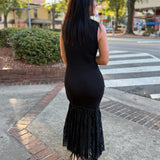 Black Sleeveless Sweater Dress with Lace Hem