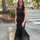 Black Sleeveless Sweater Dress with Lace Hem