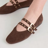 Baylee Grommet Ballet Flats - Dk Brown Perforated Suede