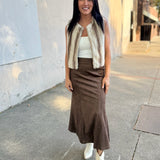 Dk. Oak Fluted Gore Hem Skirt