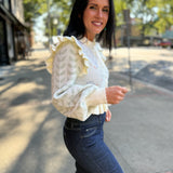 Cream Floral Print Ruffle Detail Knit Cardigan