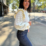 Cream Floral Print Ruffle Detail Knit Cardigan
