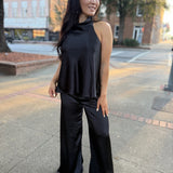 Black Satin Halter Neck Top