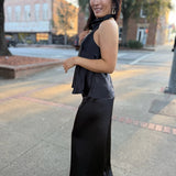 Black Satin Halter Neck Top