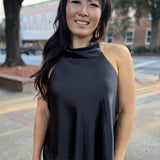 Black Satin Halter Neck Top