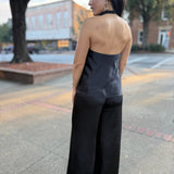 Black Satin Halter Neck Top