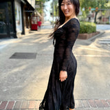Black Sweetheart Neck Long Sleeve Lace Midi Dress
