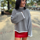Black Ivory Linear Turtleneck Sweater