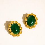 Eulie 18K Gold Vintage Oval Stone Earrings