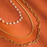 Cadeaux 18K Gold Stacked Pearl Chain Necklace