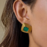 Solenne 18K Gold Enamel Square Earrings - Green
