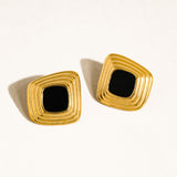 Solenne 18K Gold Enamel Square Earrings - Black