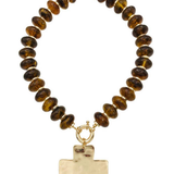 Harper Brown Beaded Hammered Cross Necklace