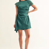 Jordyn Asymmetric Hem Ruched Mini Dress - Dark Teal