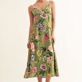 Arias Contrast Binding Midi Slip Dress - Olive Multi