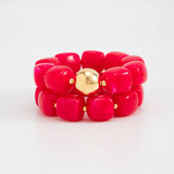 Chunky Beaded Stretch Bracelet - Rose Red